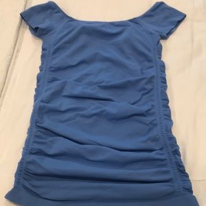 Blue top with ruched sides. S/M. Stretchy.